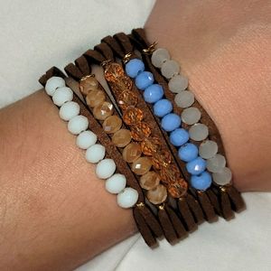 Leather and glass bead adjustable cuff bracelet